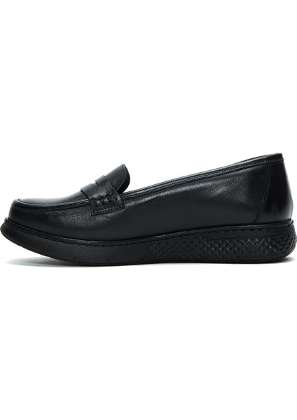 Kadın Siyah Deri Comfort Loafer 24WFD410218