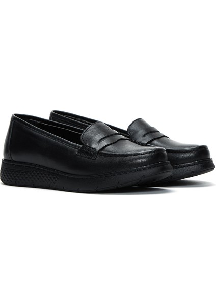 Kadın Siyah Deri Comfort Loafer 24WFD410218