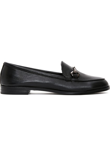 Kadın Siyah Toka Detaylı Deri Maskülen Loafer 24WFD410018