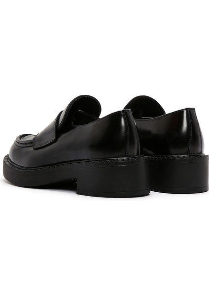 Kadın Siyah Deri Maskülen Loafer 24WFD140122