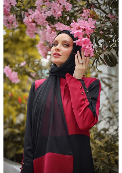 Harika Wear Bordo Siyah Renklerden Ipekli Abaya Ferace