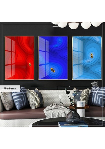 Metal Çerçeveli Gerçek Camlı Tablo Modemy 3 Lü Set