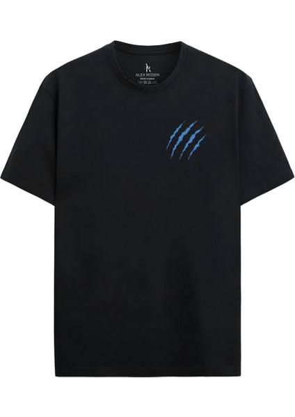 Oversize Bisiklet Yaka Kaplan Baskılı Kısa Kollu Siyah Tişört fiyatları