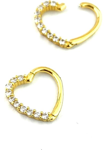 Zirkon Taş Detaylı 925AYAR Gümüş Üzerine Altın Kaplama Kalp Şeklinde Küpe