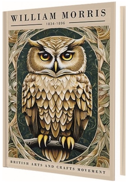 Wintage Art Gold Owl William Morris 96 Yaprak Çizgili Sert Kapak Defter