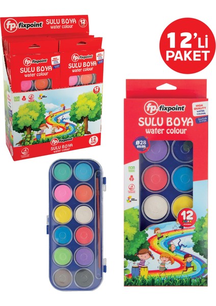 Lüks Kutulu Suluboya 12 Renk 28 mm P 1756 12'li Paket
