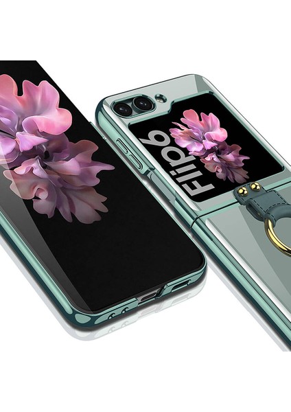 Samsung Galaxy Z Flip 6 Kılıf Renkli Kenarlı Arkası Şeffaf Yüzüklü Sert Kipta Kapak modelleri