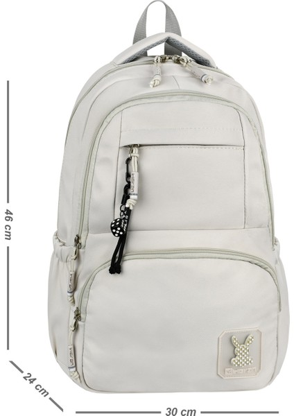 Okul Çantası Su Itici Saten Kumaş Hafif Lise ve Ortaokul Sırt Çantası - Krem fırsatları