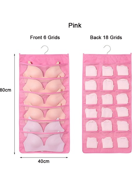 Pembe 24 Izgara Stili Kadın Iç Çamaşırı Çorap Askılığı Çift Taraflı Dolap Gardırop Sütyen Saklama Çantası Oxford Ev Kıyafet Düzenleyici Cebi (Yurt Dışından)