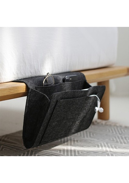 Kara Deliksiz Stil 32X20X10CM Yatak Depolama Çantası Cebi Keçe Yatak Kenarı Asma Depolama Organizatörü Öğrenci Odası Kitap Dergi Tv Kumanda Askılık Bunk Tutucu Masa Koltuk Için (Yurt Dışından)