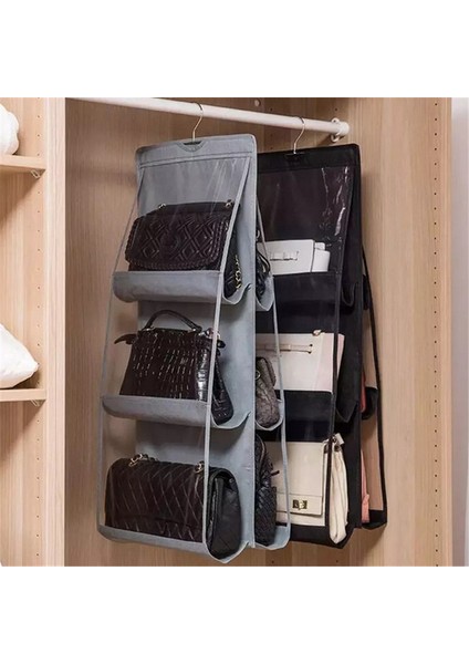 Siyah Stil 8 Cep Katlanabilir Askılı Çanta 4 Katlı Saklama Tutucu Elbise Dolabı Gereç Çantası ile Askı Pouch Closet Organizer (Yurt Dışından)