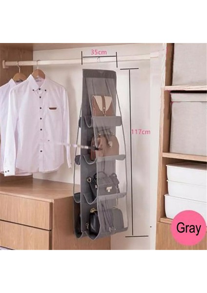Siyah Stil 8 Cep Katlanabilir Askılı Çanta 4 Katlı Saklama Tutucu Elbise Dolabı Gereç Çantası ile Askı Pouch Closet Organizer (Yurt Dışından)