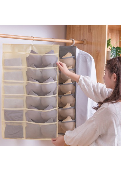 Pembe (6 18 Izgara) Stili Çok Fonksiyonlu Iç Çamaşırı Saklama Çantası Askılı Düzenleyici Dolap Organizatörü Çift Taraflı Elbise Dolabı Aksesuar Askı Çantası (Yurt Dışından) fiyatları