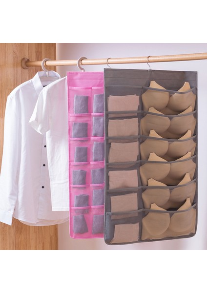 Pembe (6 18 Izgara) Stili Çok Fonksiyonlu Iç Çamaşırı Saklama Çantası Askılı Düzenleyici Dolap Organizatörü Çift Taraflı Elbise Dolabı Aksesuar Askı Çantası (Yurt Dışından) modelleri