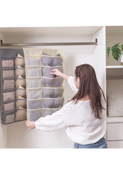 Pembe (6 18 Izgara) Stili Çok Fonksiyonlu Iç Çamaşırı Saklama Çantası Askılı Düzenleyici Dolap Organizatörü Çift Taraflı Elbise Dolabı Aksesuar Askı Çantası (Yurt Dışından) fırsatları