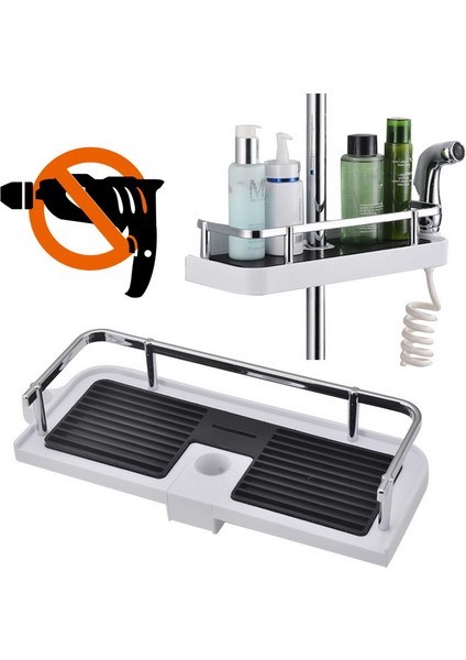 Siyah Stil Duş Başlığı Şampuan Banyo Organizatörü Için Ayarlanabilir Banyo Direği Caddy Duş Rafı Organizer (Yurt Dışından)