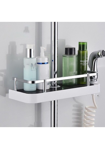 Siyah Stil Duş Başlığı Şampuan Banyo Organizatörü Için Ayarlanabilir Banyo Direği Caddy Duş Rafı Organizer (Yurt Dışından)