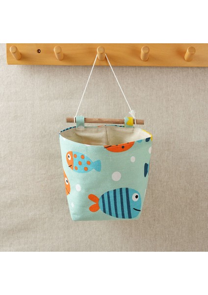 Mavi Balık Stili 15X15X18CM Keten Depolama Askılı Çanta Duvar Askılı Cep Oda Organizatörü Ev Depolama Çantası Için Sundurma Çantası - Elbise Dolabı Organizatörü (Yurt Dışından)
