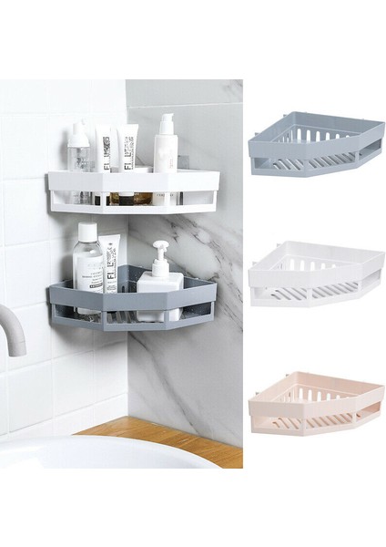 Beyaz Stil Banyo Rafı Yapışkanlı Depolama Askısı Köşe Tutucu Duş Jeli Şampuan Sepeti Sıcak (Yurt Dışından)