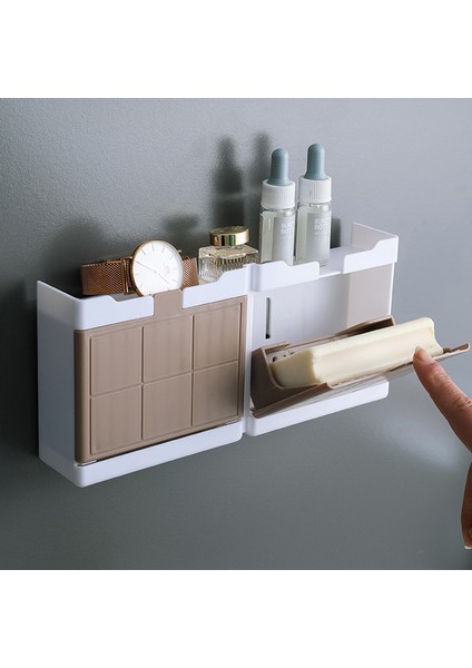 Kahverengi Çift Izgara Stili Yaratıcı Banyo Duvar Askılı Çift Bölmesi Sabun Kutusu Çok Fonksiyonlu Midye Kabuklu Sabun Süzgeç Depolama Rafı (Yurt Dışından) indirimleri