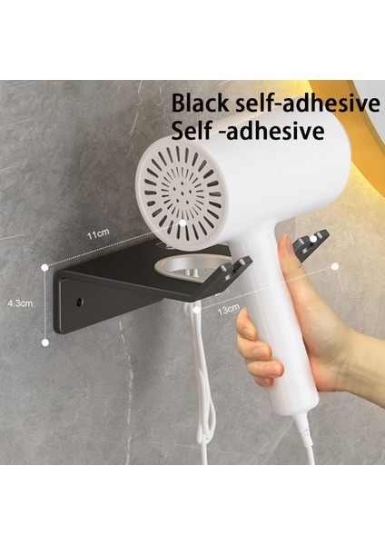 Kendinden Yapışkanlı Stil Duvara Delmeden Alüminyum Banyo Rafı Organizer Saç Kurutma Makinesi Tutucu Siyah Askı Ev Temizlikçisi Banyo Aksesuarları (Yurt Dışından)