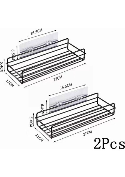 2 Adet Bıack Stili Banyo Rafı Duş Duvar Montaj Şampuan Saklama Tutucu Emme Kupası Matkap Delme Mutfak Depolama Banyo Aksesuarları (Yurt Dışından)