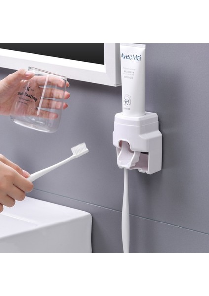 Pembe Stil Diş Fırçası Tutucu Diş Macunu Dispenseri Banyo Duvara Monte Edilebilir Dikişsiz Tembel Lavabo Yıkama Standı Aksesuarları (Yurt Dışından) fırsatları