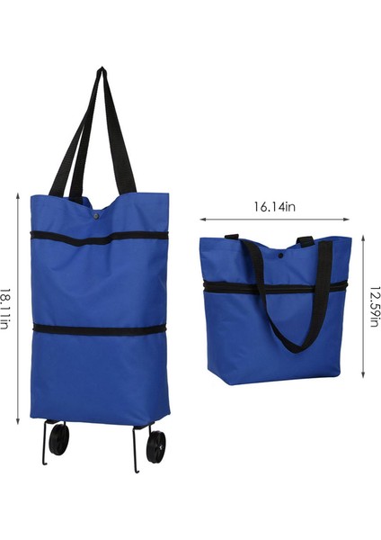 Mavi Stil Katlanabilir Alışveriş Çekiçli Araba Trolley Çantası Tekerlekli Alışveriş Torbaları Gıda Organizatör Sebze Torbası Yeniden Kullanılabilir Market Çantaları (Yurt Dışından)
