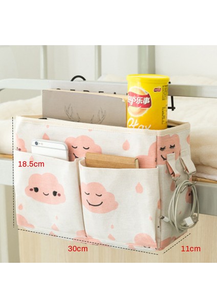 E Stili Tuval Yatak Yanı Asma Organizer Çanta Okul Yanı Dergi Depolama Torbası Telefon Tutucu Çanta Ev Organizer Kanca Cebi Ile (Yurt Dışından)