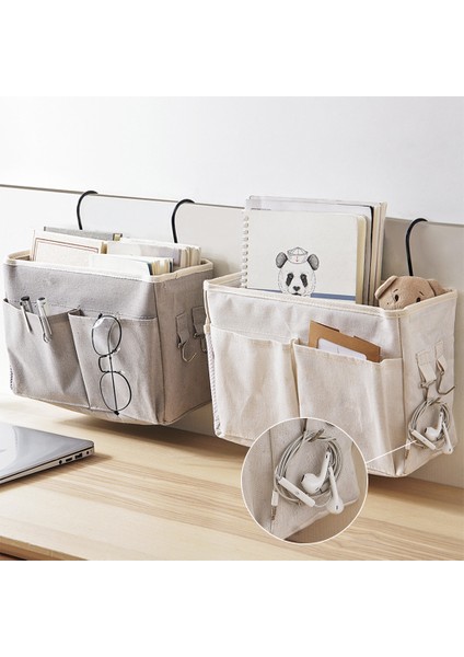 E Stili Tuval Yatak Yanı Asma Organizer Çanta Okul Yanı Dergi Depolama Torbası Telefon Tutucu Çanta Ev Organizer Kanca Cebi Ile (Yurt Dışından) modelleri