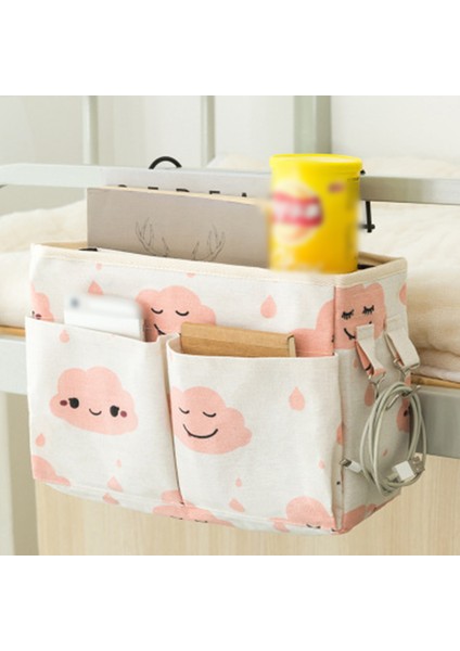 E Stili Tuval Yatak Yanı Asma Organizer Çanta Okul Yanı Dergi Depolama Torbası Telefon Tutucu Çanta Ev Organizer Kanca Cebi Ile (Yurt Dışından) fırsatları