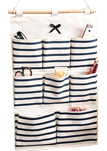 Mavi 8 Cepli Stil Cepler Şerit Dolap Duvar Asma Organizatörü Pamuk Keten Elbise Asma Saklama Çantası Kozmetik Eşyalar Mücevher Saklama (Yurt Dışından)