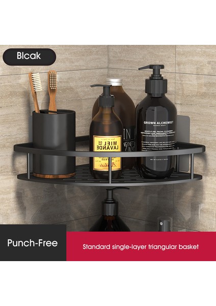 Siyah S1 Üçgen Stili Banyo Rafı Alüminyum Duvara Monte Emme Kupası Üçgen Sepet Duş Raf Kare Sepet Kalınlaştırılmış Banyo Aksesuarları (Yurt Dışından)