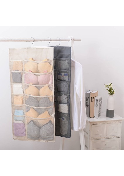 Bej 36 Izgara 1 Parça Stili Gardırop Saklama Çantası Katlanabilir Askılı Organizer Iç Çamaşırı Sutyen Çorap Çoklu Cepli Çanta Oxford Kumaş Askı Saklama Organizatörü Çanta (Yurt Dışından) fırsatları