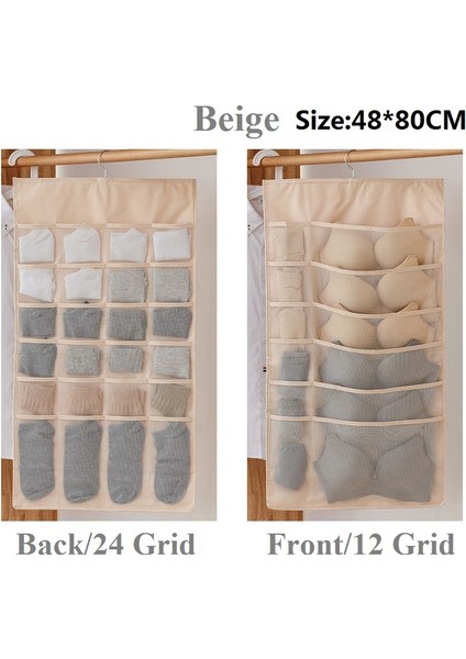 Bej 36 Izgara 1 Parça Stili Gardırop Saklama Çantası Katlanabilir Askılı Düzenleyici Iç Çamaşırı Sutyen Çorap Çoklu Cep Çantası Oxford Kumaş Askı Depolama Düzenleyici Çanta (Yurt Dışından)