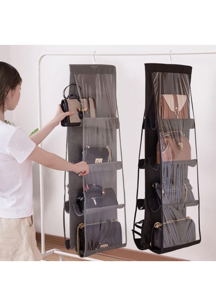 Gri Tarzı Wardrobe Sundry Ayakkabı Çantasıyla Askılı 8 Cepli El Çantası Organizer - Toz Geçirmez Ev Depolama Pochçu (Yurt Dışından) modelleri