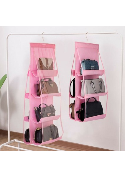 Pembe 8 Izgara Stili Yeni Askılı Raf Çanta Rafı Saklama Torbası Açık Askılı Çanta El Çantası Düzenleyici Depolama Tutucu Gardırop Dolapları (Yurt Dışından)