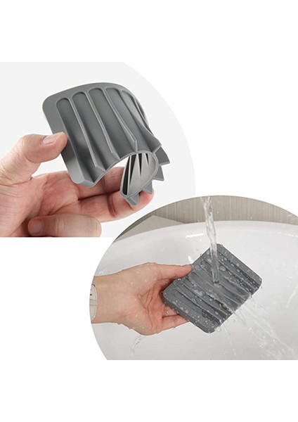 Beyaz Stil Kendi Kendini Süzülen Sabunluk Premium Silikon Sabun Tutucu Mutfak Sabun Kutusu Kese Fırça Tutucu Banyo Aksesuarları U3 (Yurt Dışından)