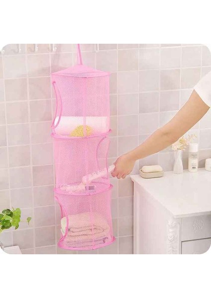 Pembe Tarzı 3 Raflı Askılı Depolama Ağı Düzenleyici Çanta Yatak Odası Kapı Duvar Dolap Düzenleyiciler Ev Depolama (Yurt Dışından)