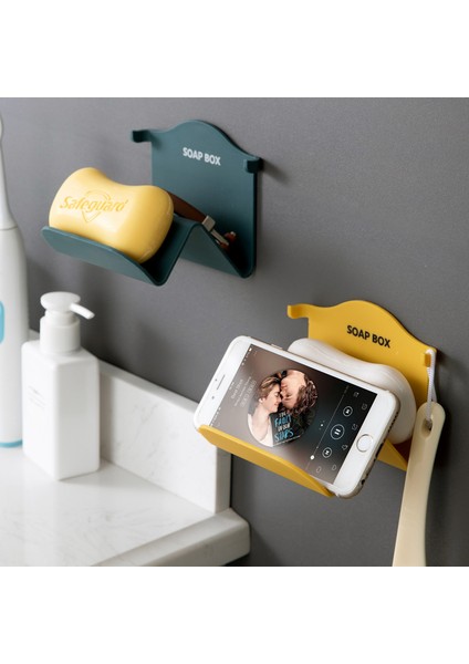 Sarı Stil Yaratıcı Duvara Monte Sabun Tutucu Kendinden Yapışkanlı Duvar Asılı Sabun Saklama Kutusu Tepsi Telefon Tutucu Banyo Duş Saklama Rafı (Yurt Dışından) fiyatları