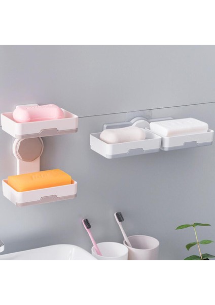Haki Stili Banyo Emici Bardak Sabunluk Plastik Tutucular Duvara Monte Çift Katmanlı Yaratıcı Süzgeçli Sabun Saklama Çift Sabun Rafı (Yurt Dışından) fiyatları
