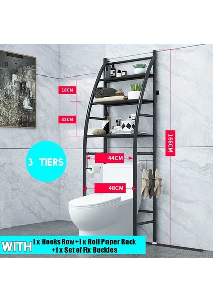 Tuvalet Rafı Siyah Stil Depolama Rafı Tuvalet Dolabı Raf Mutfak Çamaşır Makinesi Raf Banyo Alan Tasarrufu Raf Temiz F Tutucusu (Yurt Dışından)