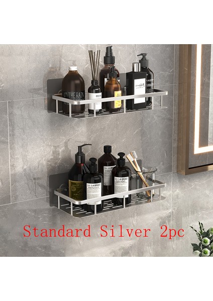 Standart Gümüş Takım Stili Duş Rafı Sabun Kutusu Banyo Aksesuarları Organizatörü Tuvalet Rangement - Matkap Gerektirmeyen Köşe Rafı Tuvalet Rafları Banyo Depolama Rafı Tutucu (Yurt Dışından)