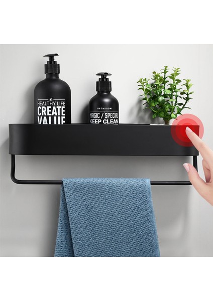 50CM Siyah Stil Banyo Rafı Mutfak Duvar Rafı Havlu Askısı Siyah Duş Saklama Sepeti Mutfak Düzenleyici Banyo Aksesuarları (Yurt Dışından)