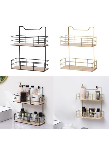 Altın Tarzı Mutfak Demir Depolama Rafı 2 Katlı Duvara Monte Deliksiz Sepetler Duş Tuvalet Malzemeleri Havlular Organizer Tutucu (Yurt Dışından) fiyatları