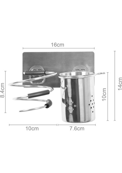 Gümüş Tarzı Saç Kurutma Makinesi Tutucu Üfleyici Organizer Yapışkan Duvara Monte Edilebilir Paslanmaz Çelik Raf Stand Banyo Organizer (Yurt Dışından)