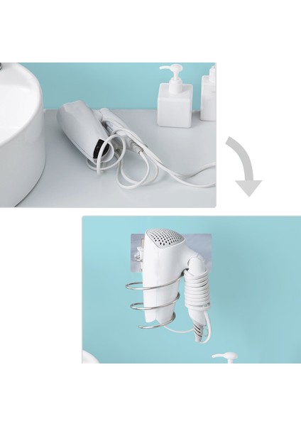 Gümüş Tarzı Saç Kurutma Makinesi Tutucu Üfleyici Organizer Yapışkan Duvara Monte Edilebilir Paslanmaz Çelik Raf Stand Banyo Organizer (Yurt Dışından) modelleri