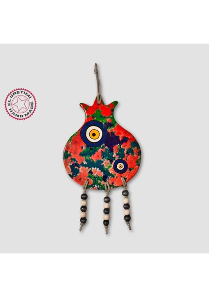 Ebru Sanatı Ile Boyanmış Göz Desenli Bereket Narı Duvar Süsü 23CM - Pembe