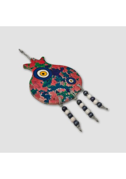 Ebru Sanatı Ile Boyanmış Göz Desenli Bereket Narı Duvar Süsü 23CM - Pembe