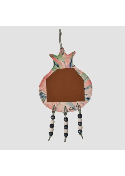 Ebru Sanatı Ile Boyanmış Göz Desenli Bereket Narı Duvar Süsü 23CM - Pembe